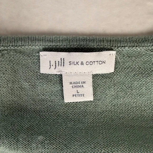 J. Jill Petite V Neck Silk Cotton Blend Sweater Soft Green Size Large petite‎ - Picture 3 of 7